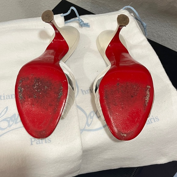 Christian Louboutin off white satin Heels with Red Soles 37 1/2 - Picture 4 of 5